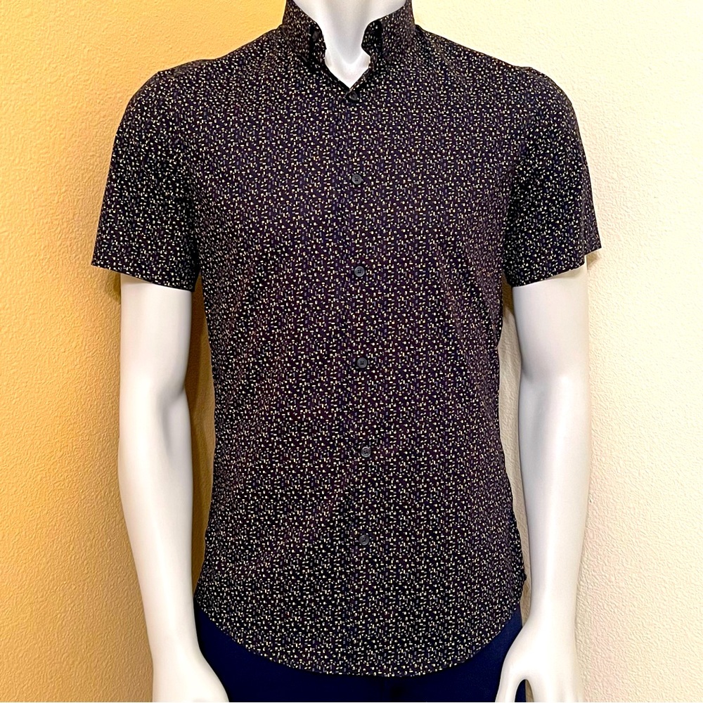 Calibrate Navy Geometric Pattern Short Sleeve Button Down Shirt